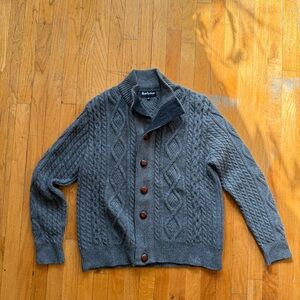 Barbour Charcoal Cable Knit Cardigan with leather buttons
